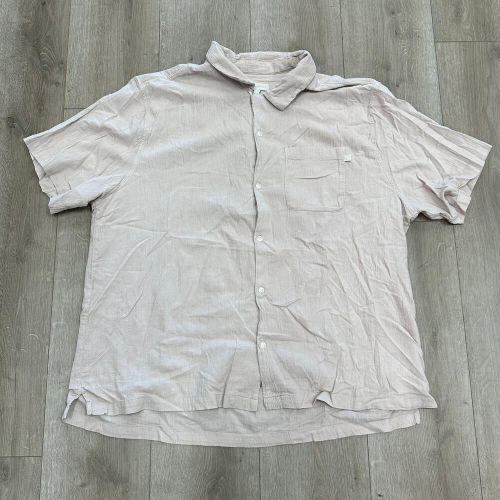 Standard / Cloth Pastel Soft Pink Linen Short Sleeve Button Up Size XL B19